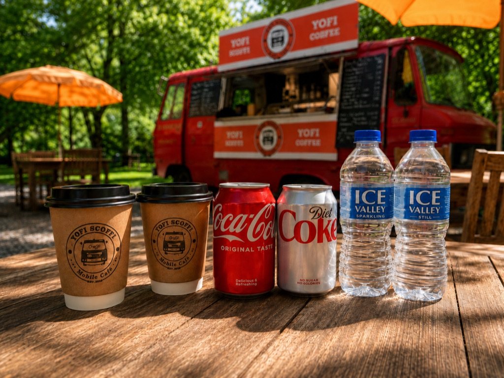 Coffee cups, cold drinks and water at YOFI Paddle Cafe